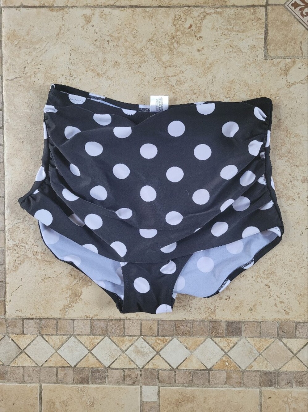 High-Waist Black & White Polka Dot Swim Bottoms